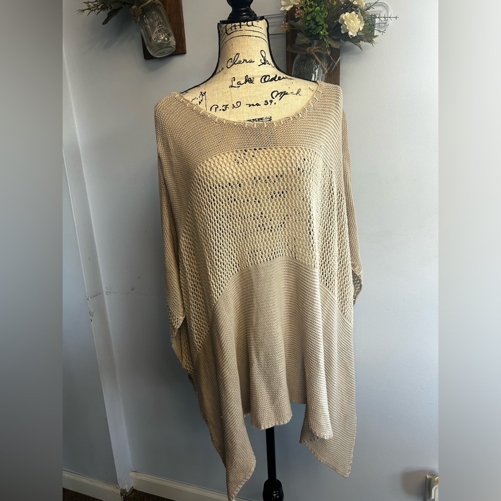 Monoreno Poncho open knit minimalist beachy shabby chic neutral beachy oversized